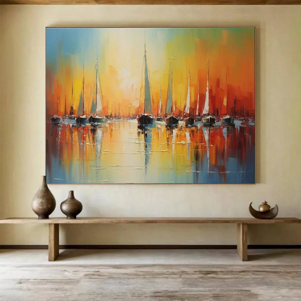Harbor Handmade Hand-painted Coastal Canvas Wall Art U2L66